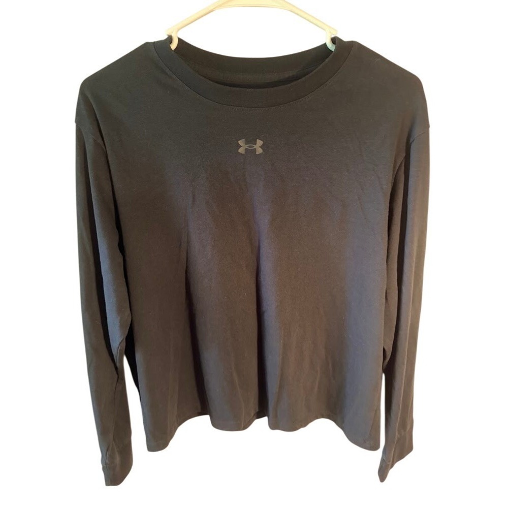 Under Armour Womens Long Sleeve T-Shirt Black Activewear Crew Neck Logo Size S